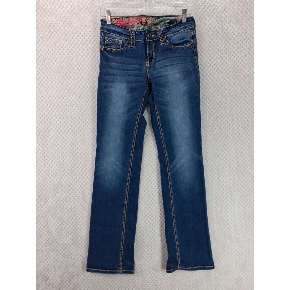 Adiktd Women's 2/27 Low Rise Dark Wash Boot Cut Long Jeans